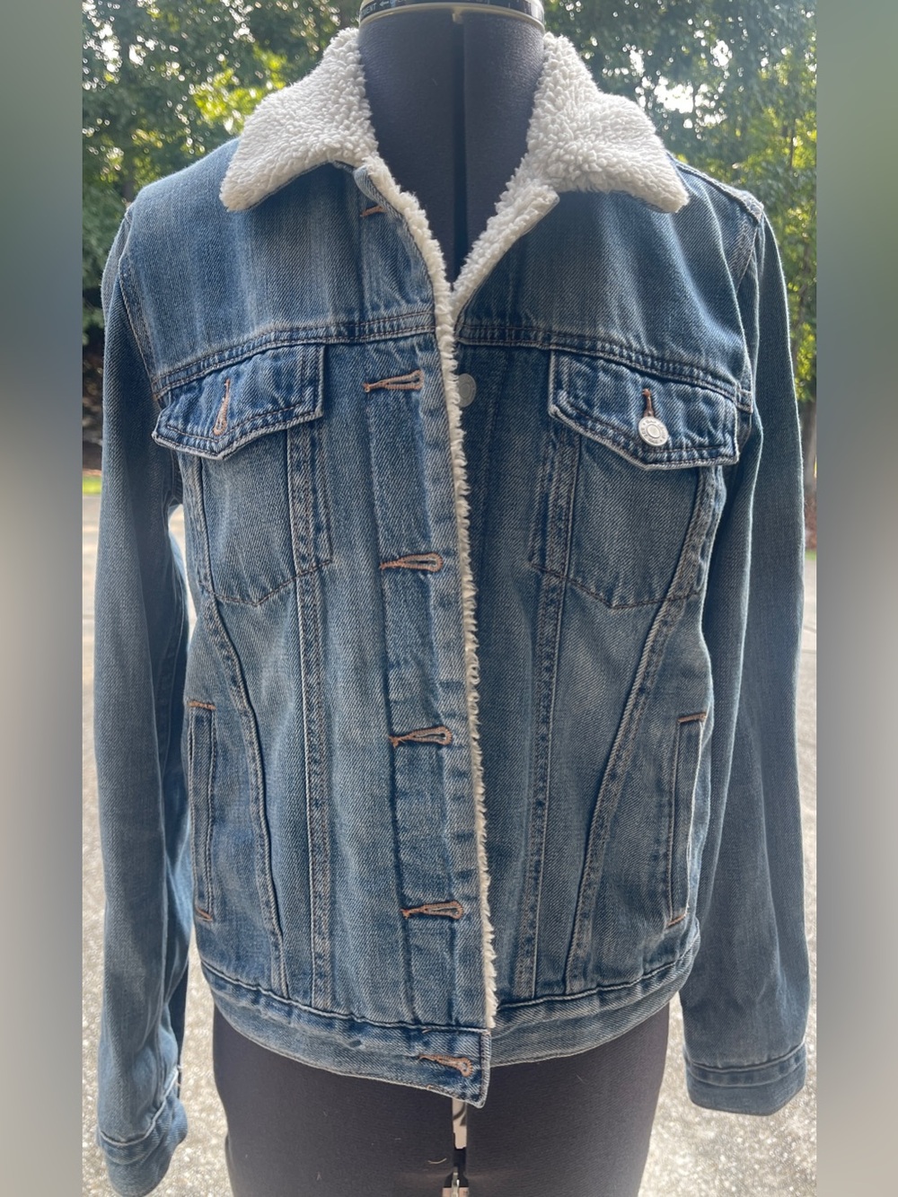 Gap 1969 Womens Blue Faux Shearling Lined Button Jacket Pockets Collar Sz S